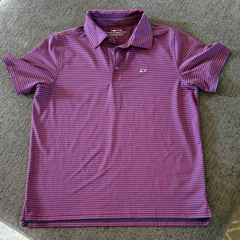 Vineyard Vines Boys Golf Polo in Red and Blue Stripes
